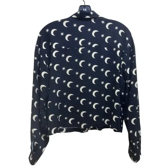 Forever 21 Moon Star Blouse M Black Celestial Button Up Witchy Goth Astrology - Picture 3 of 7